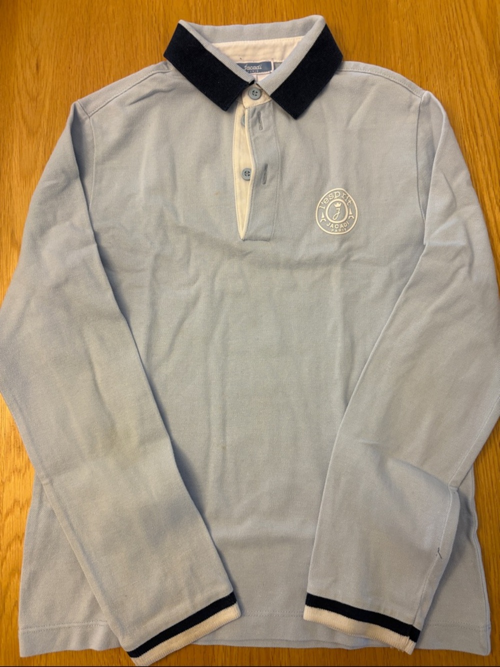 Jacadi Light Blue Long-Sleeve Polo Shirt with Contrast Collar - size 8 years